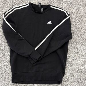 Adidas Unisex Black Crewneck Sweater with White Stripes